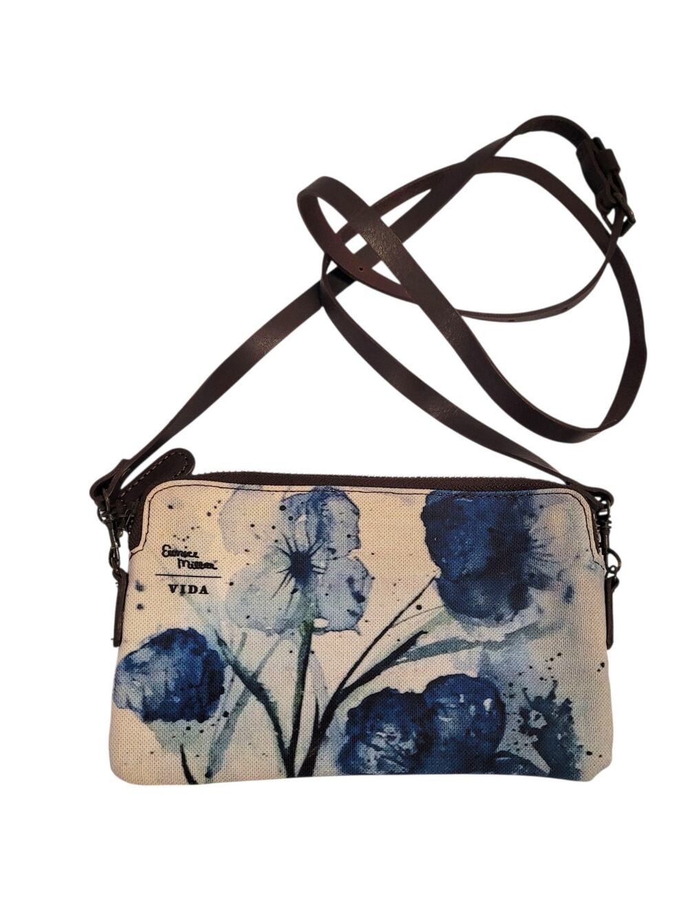 Vida Mini Crossbody Bag Blue Floral Watercolor Eunice Miller Leather Cotton